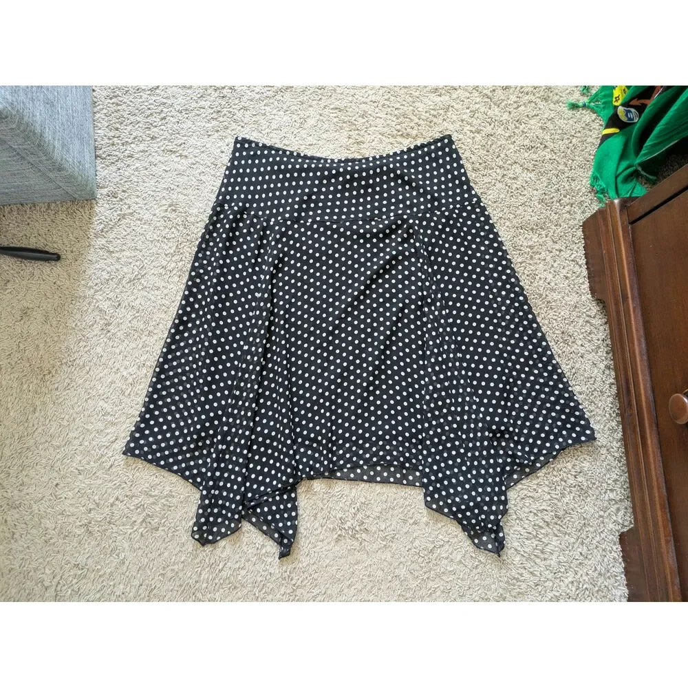 VTG I.N. STUDIO Polka Dot Skirt L Black Asymmetric Hem Fairy Coquette Y2K Euro